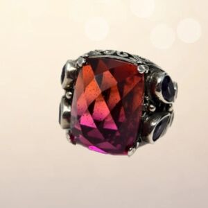 Mystic Quartz Ring Sz 5.5 Sterling Silver Amethyst Citrine Brown Stones Ornate